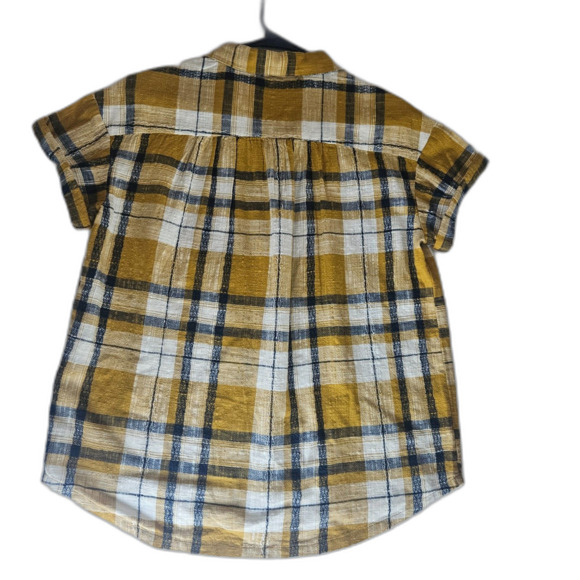 Sundance Small Textured Mustard Plaid Cotton Roll Sleeve Button Up - Picture 4 of 8
